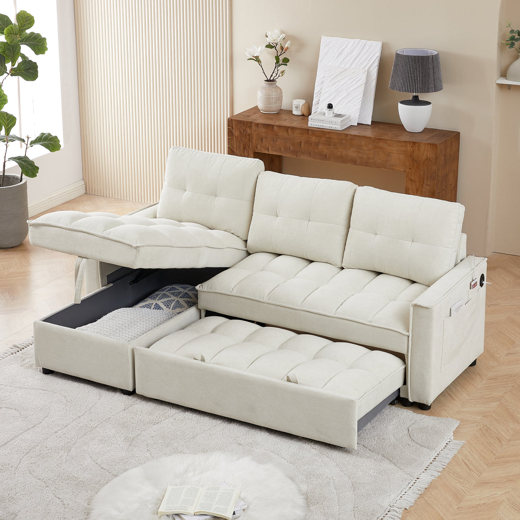 71.3" Reclining Sofa Bed with USB Ports – L-Shaped Sectional