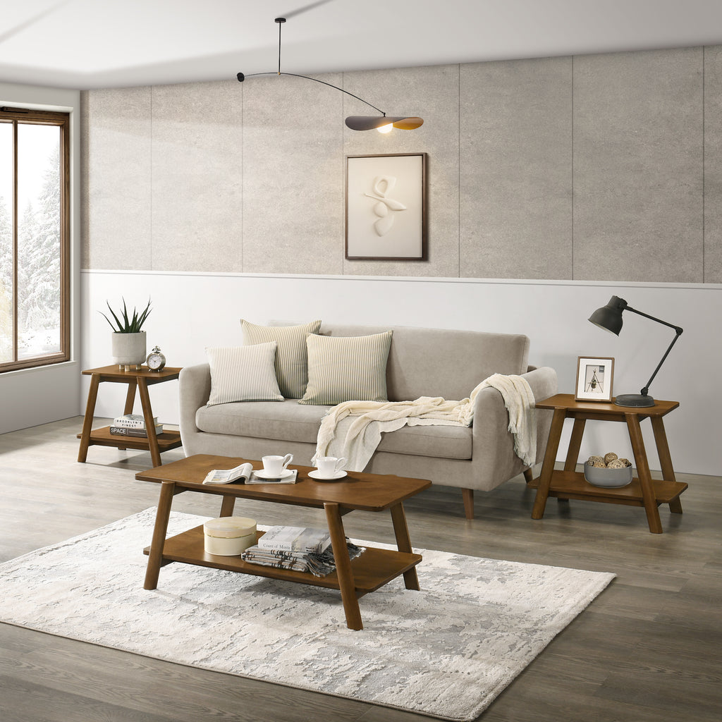 Metz Mid-Century Modern Wood Shelf 3-Piece Coffee Table Set