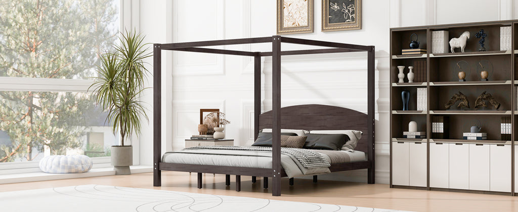 King Size Canopy Platform Bed with Headboard and Support Legs