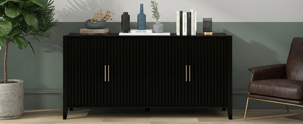 U_Style 61.1'' Modern 4-Vertical Wavy Slatted Doors Sideboard