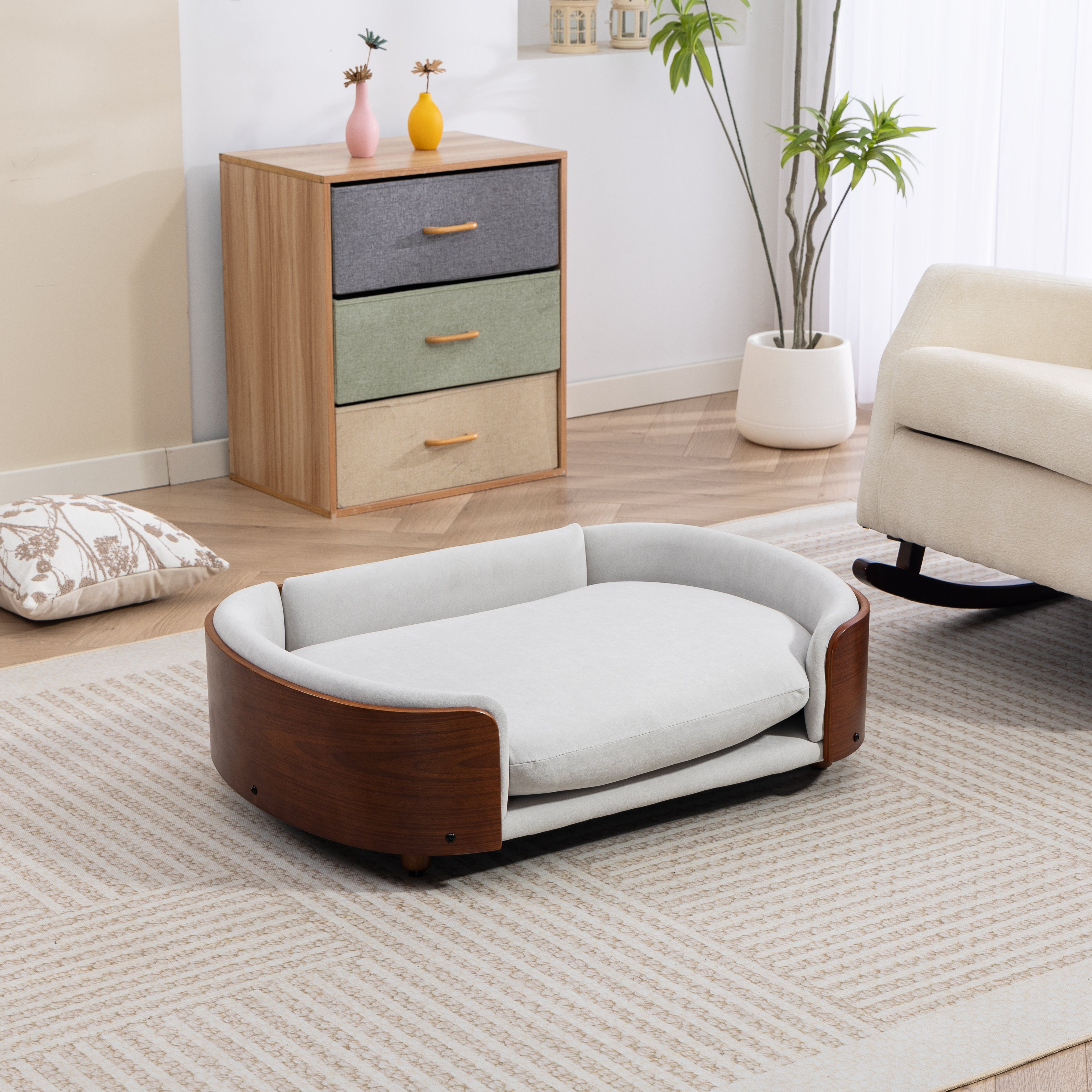 Scandinavian Style Elevated Dog Bed Pet Sofa With Solid Wood Legs