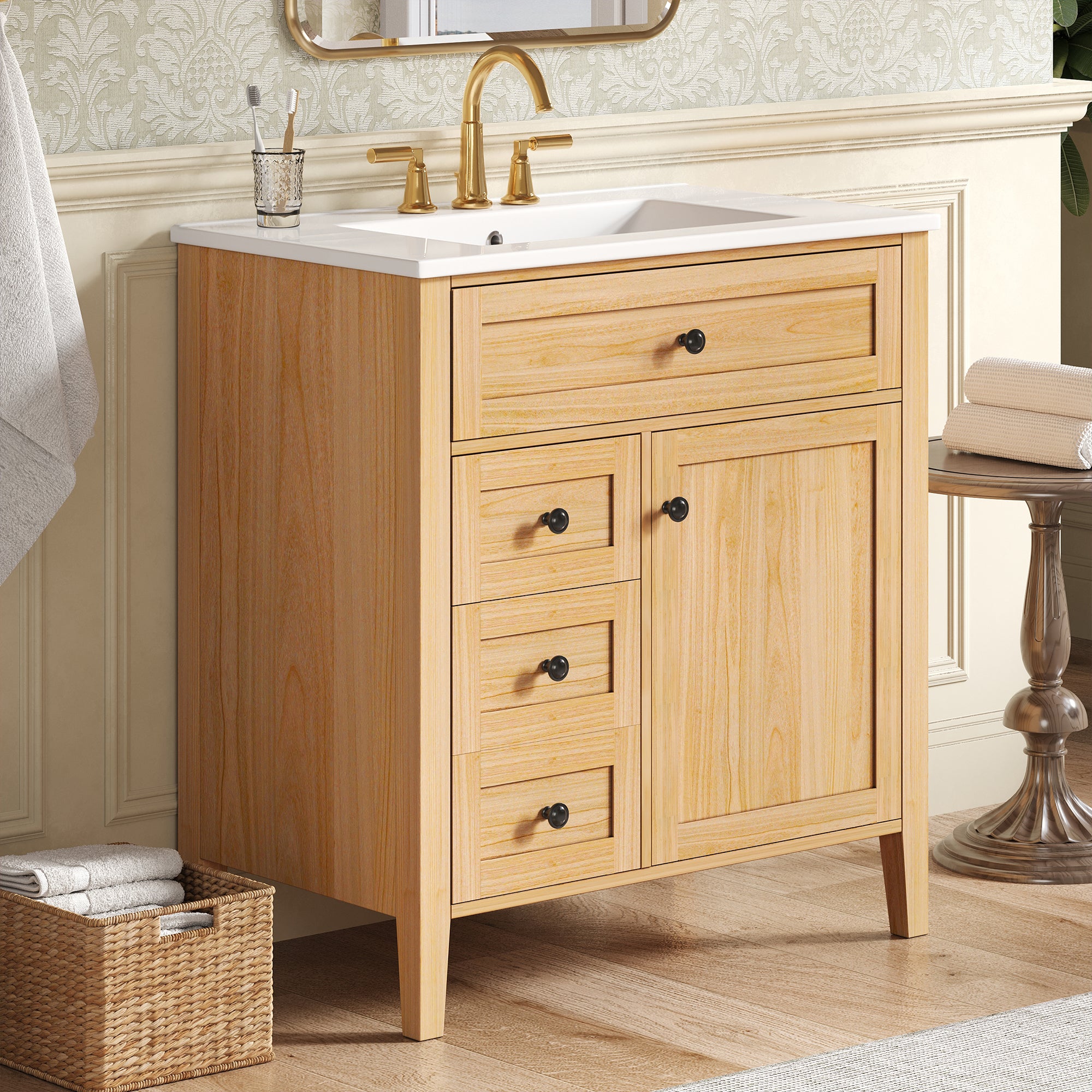 30" Natural Wood Grain Bathroom Vanity