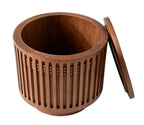 18.9" Round Wooden Side Table with Cylinder Lattice Design