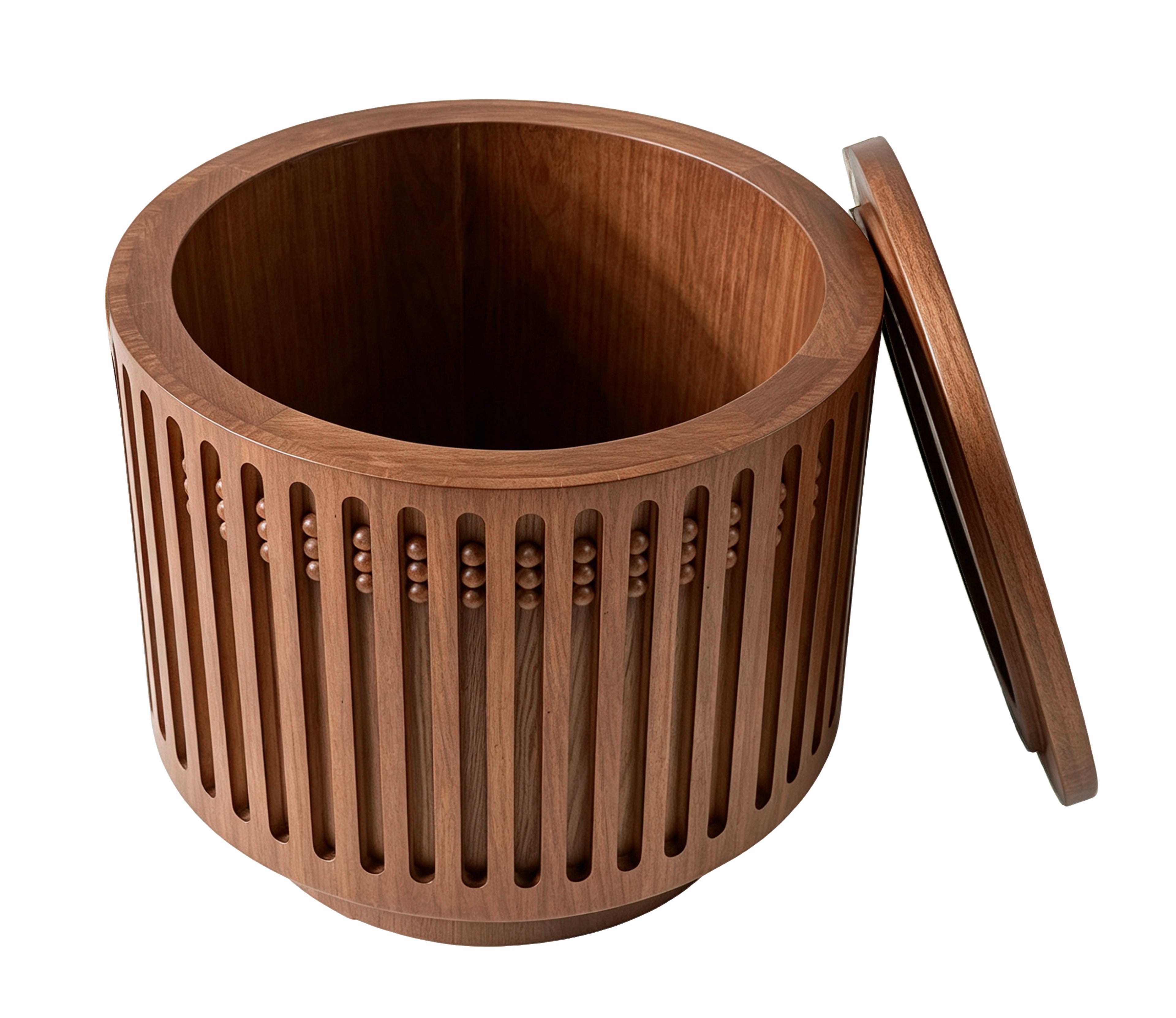 18.9" Round Wooden Side Table with Cylinder Lattice Design