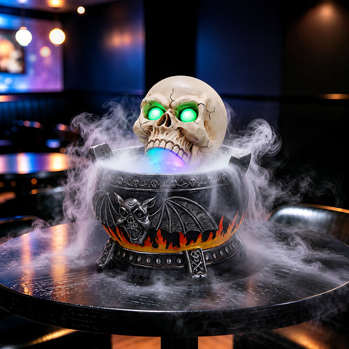 Halloween Skull Cauldron Statue with LED Light