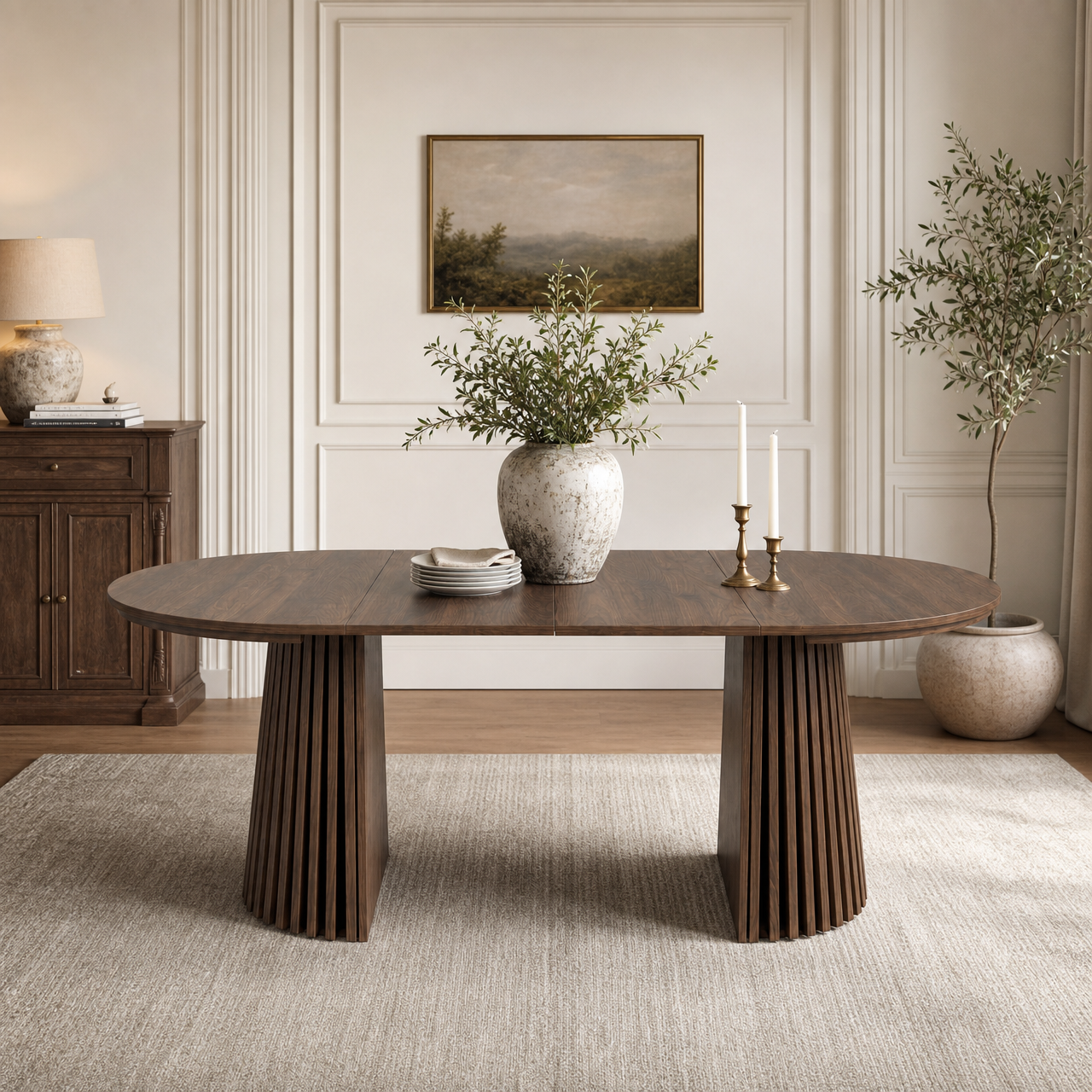 Walnut-Colored Wooden Dining Table