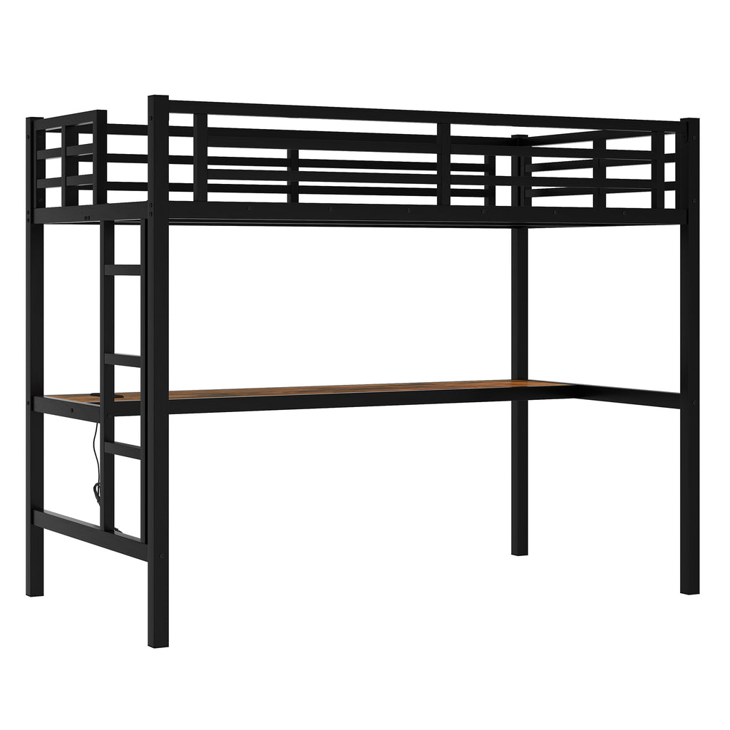 Metal Twin XL Loft Bed with Power Outlet and LED Light