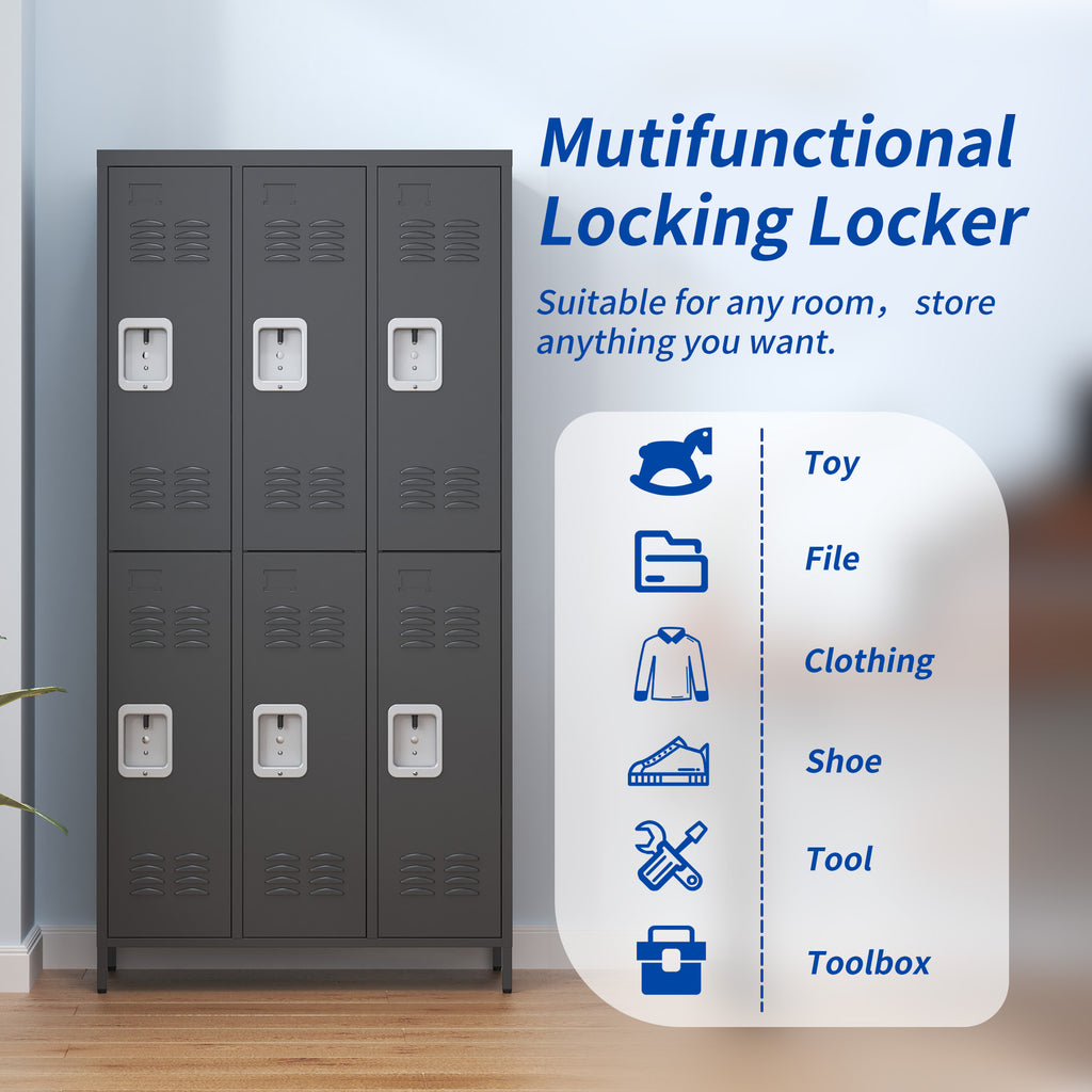 6 Door 72"H Metal Lockers With Lock for Employees