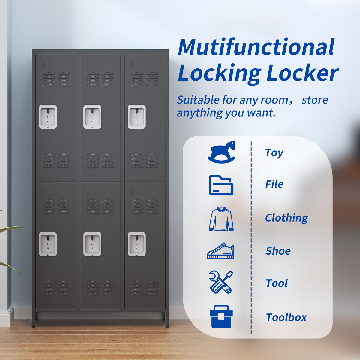 6 Door 72"H Metal Lockers With Lock for Employees