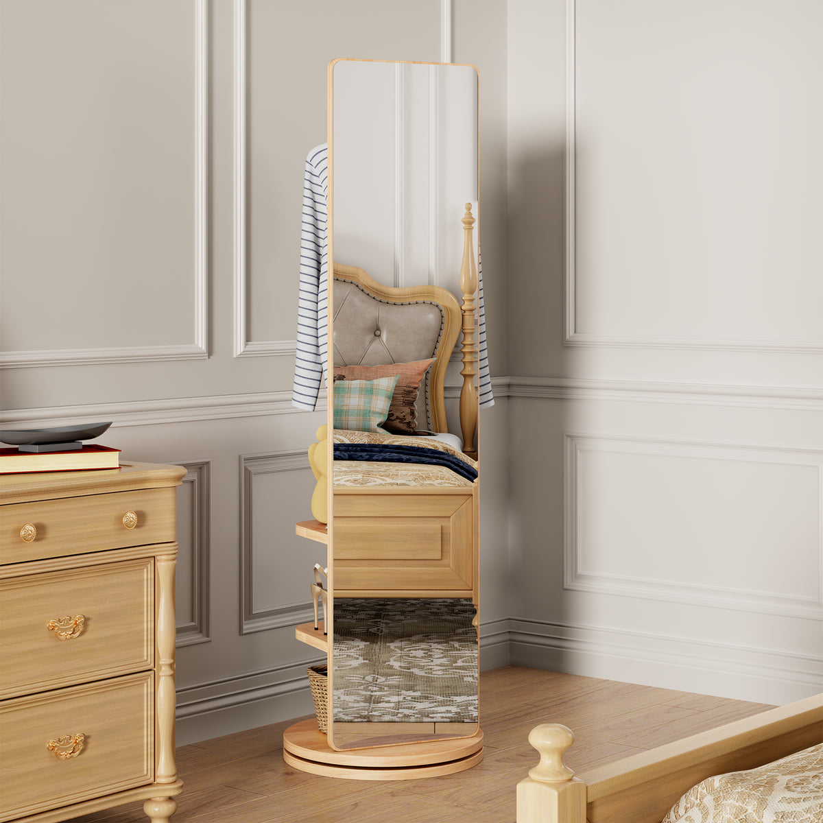 Multifunctional Full Length Mirror with Hook Storage Rack