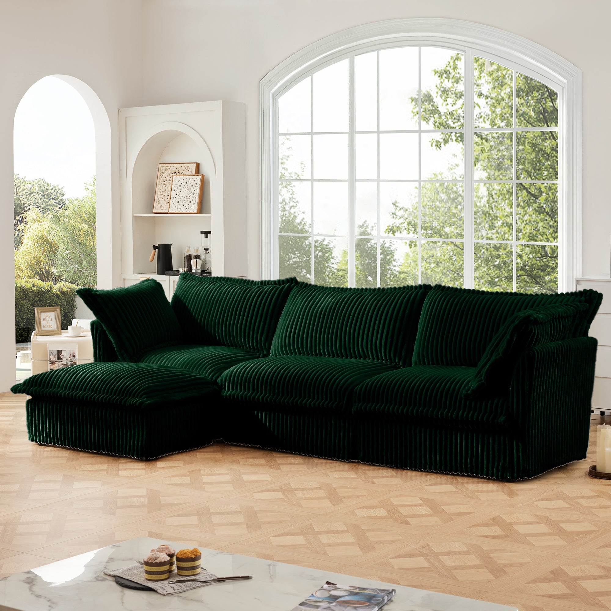 L-Shaped Slipcovered Sectional Sofa Couch