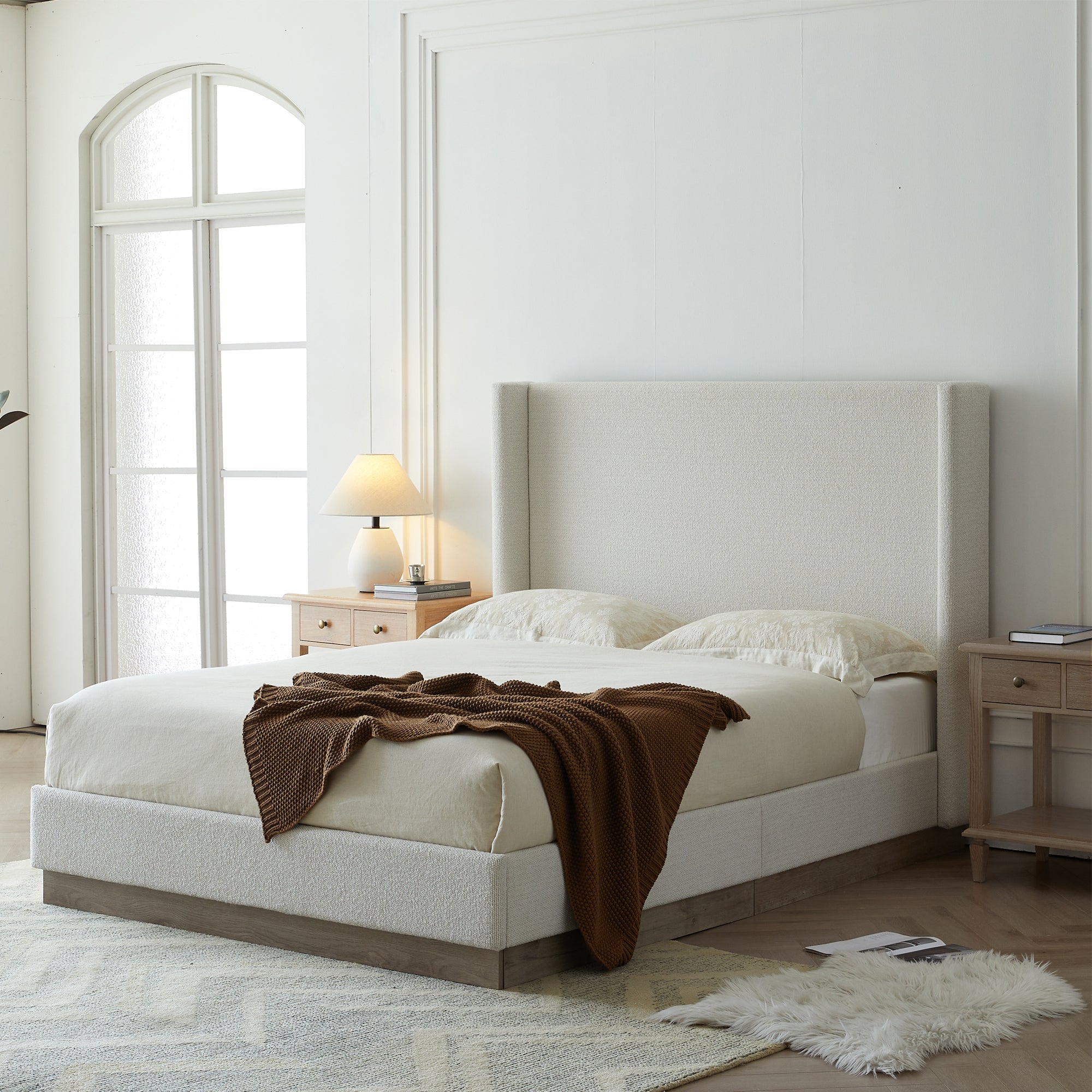 Hale Upholstered Wingback Bed - Queen Size