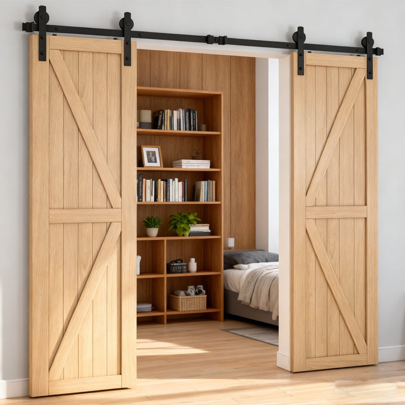 8 Ft Double Sliding Barn Door Track and Handle Hardware Kit