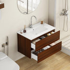 32-Inch Wall-Mounted Bathroom Vanity with Double Drawers