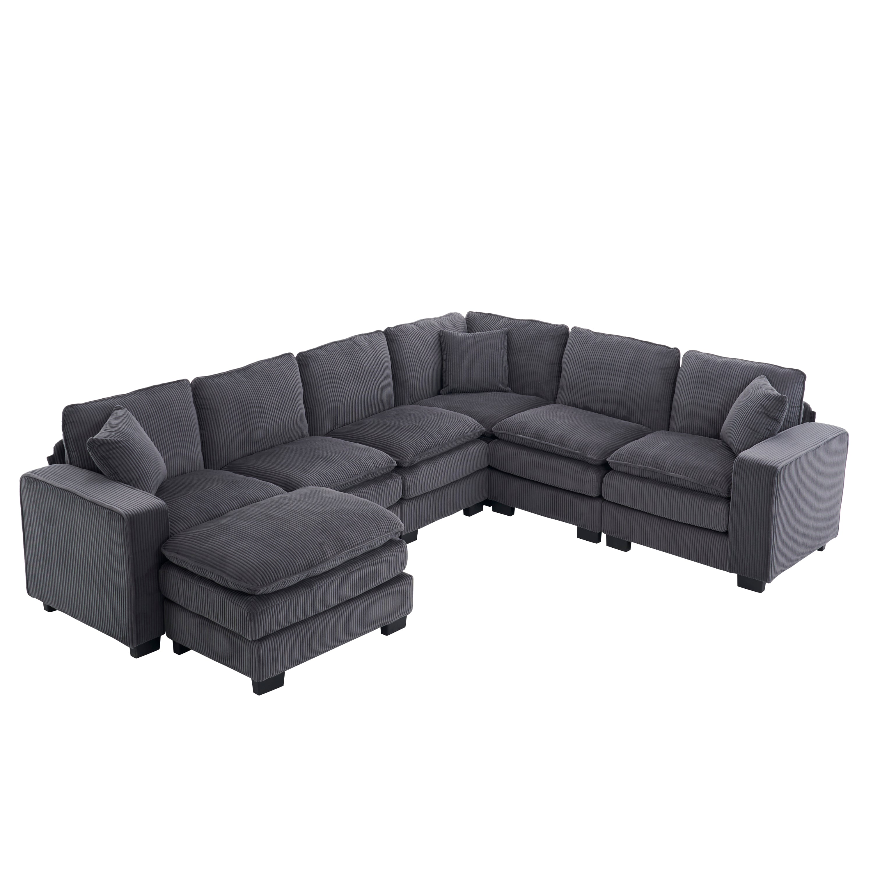 Modern U Shaped 6-Seat Sectional Sofa with Ottoman