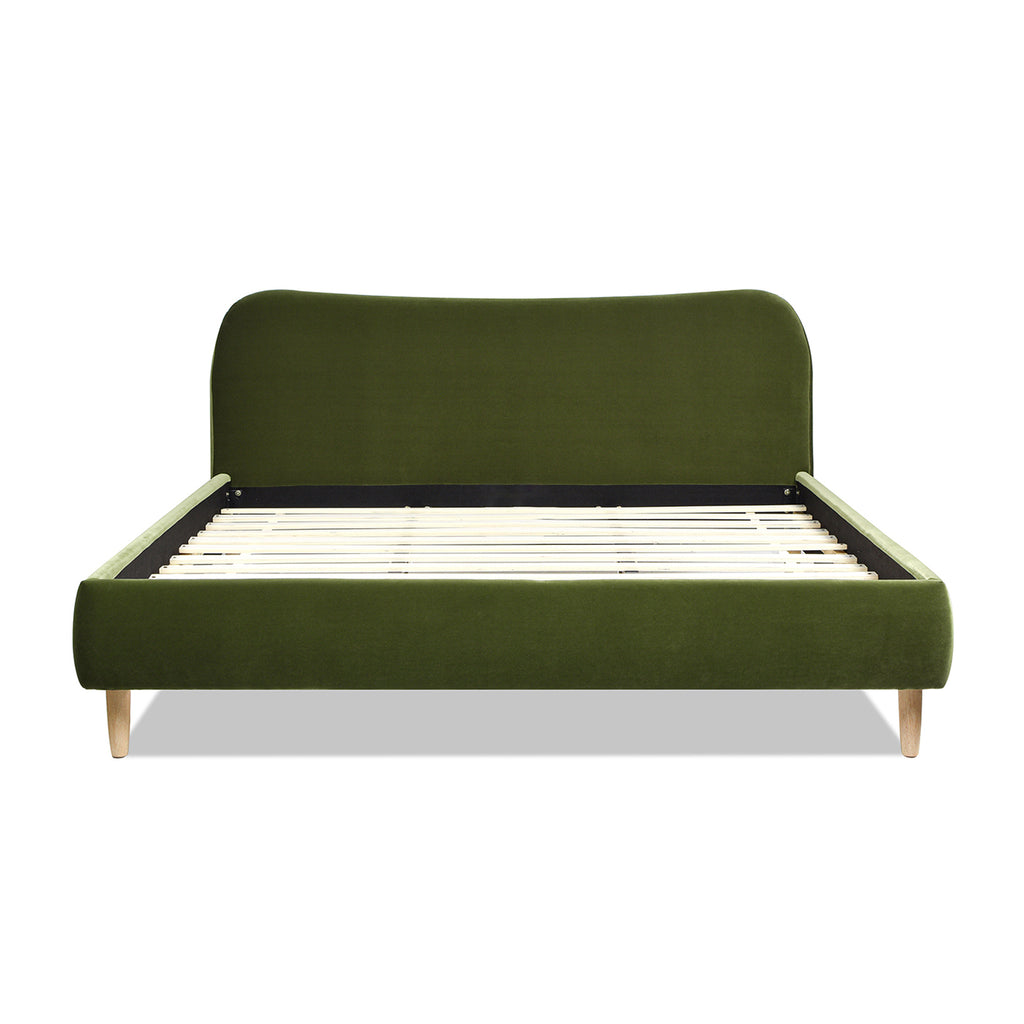 Roman Curved Headboard Upholstered Platform Bed, King, Olive