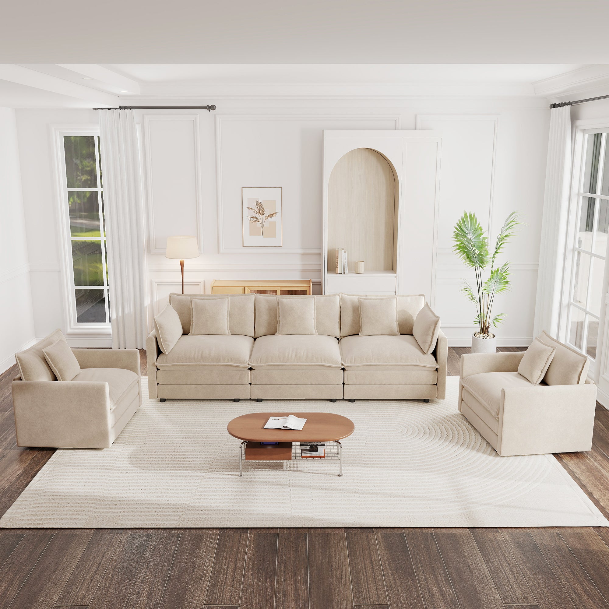 Modern Sofa Set of 3 in Light Coffee Chenille