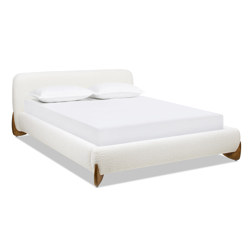 Alpine Puffy Modern Platform Bed, Queen, White Boucle