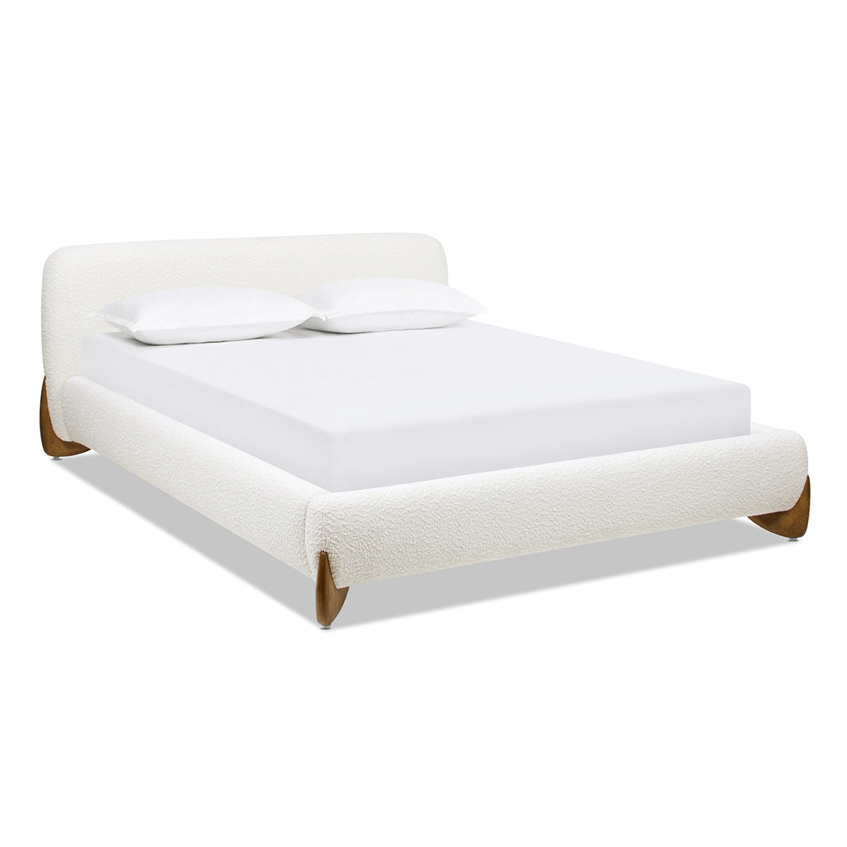 Alpine Puffy Modern Platform Bed, Queen, White Boucle