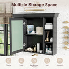 35'' x 28'' Black Wall Mounted Bathroom Storage Cabinet with Mirror Door