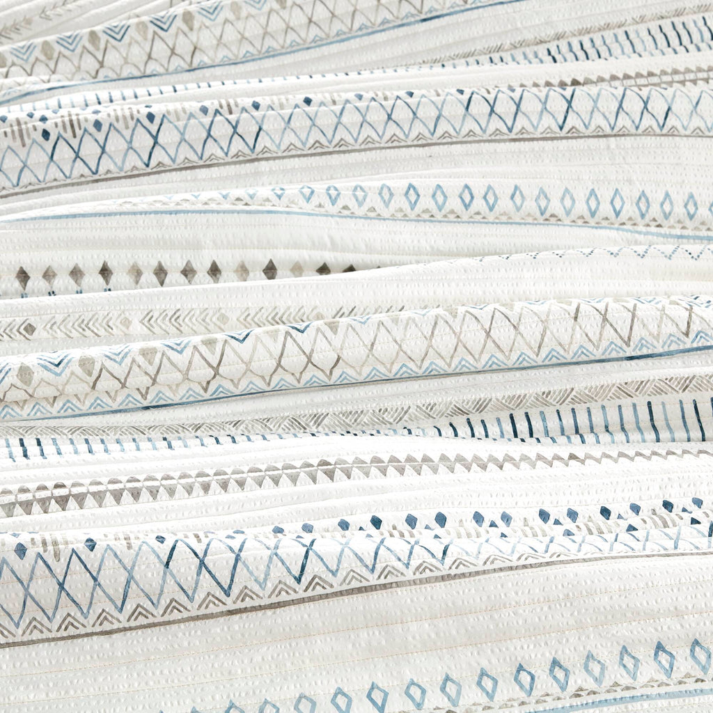 3 Piece Seersucker Quilt Set - Taupe/Blue King/California King