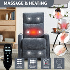 Blue Heat Massage Manual Recliner Chair with Rocker and Swivel in Fabric for Living Room