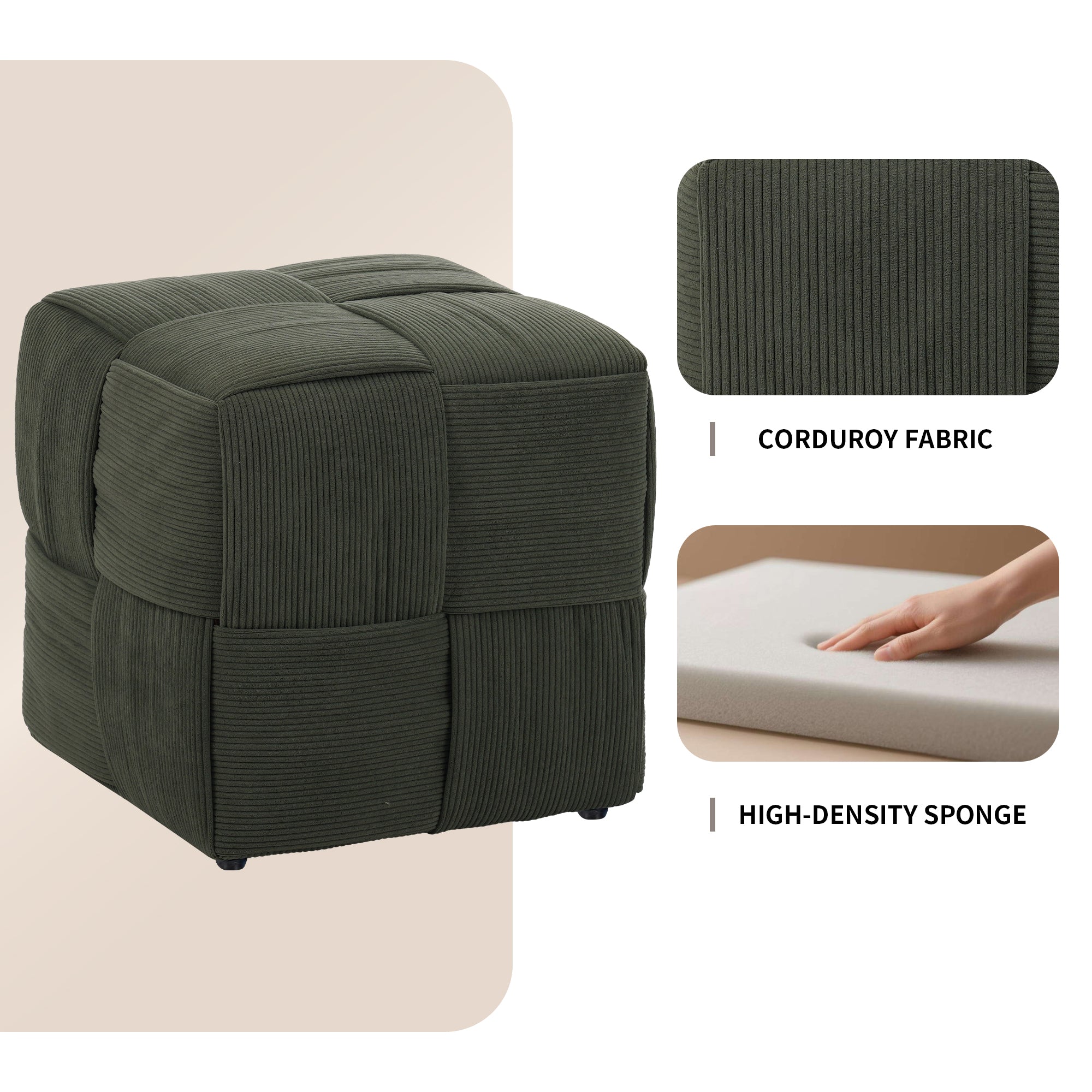 Ottoman Foot Rest Soft and Comfortable Corduroy Stool - Green