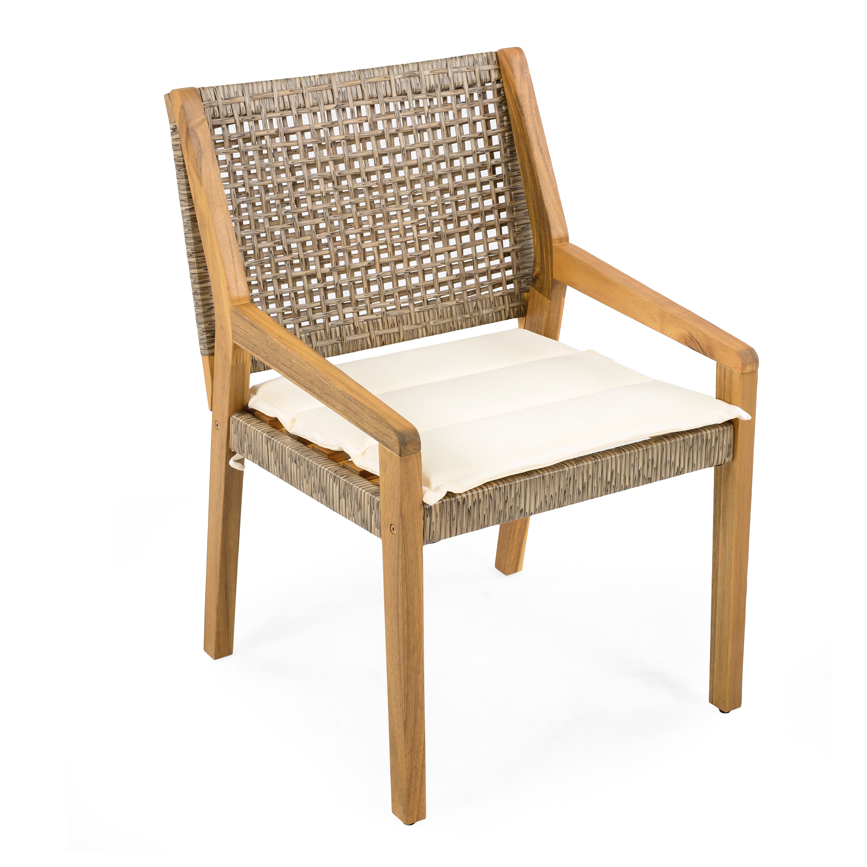 Outdoor Dining Chair Set - Acacia Wood and Wicker