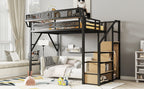 Full Size Loft Bed with Stairs and Storage Shelves