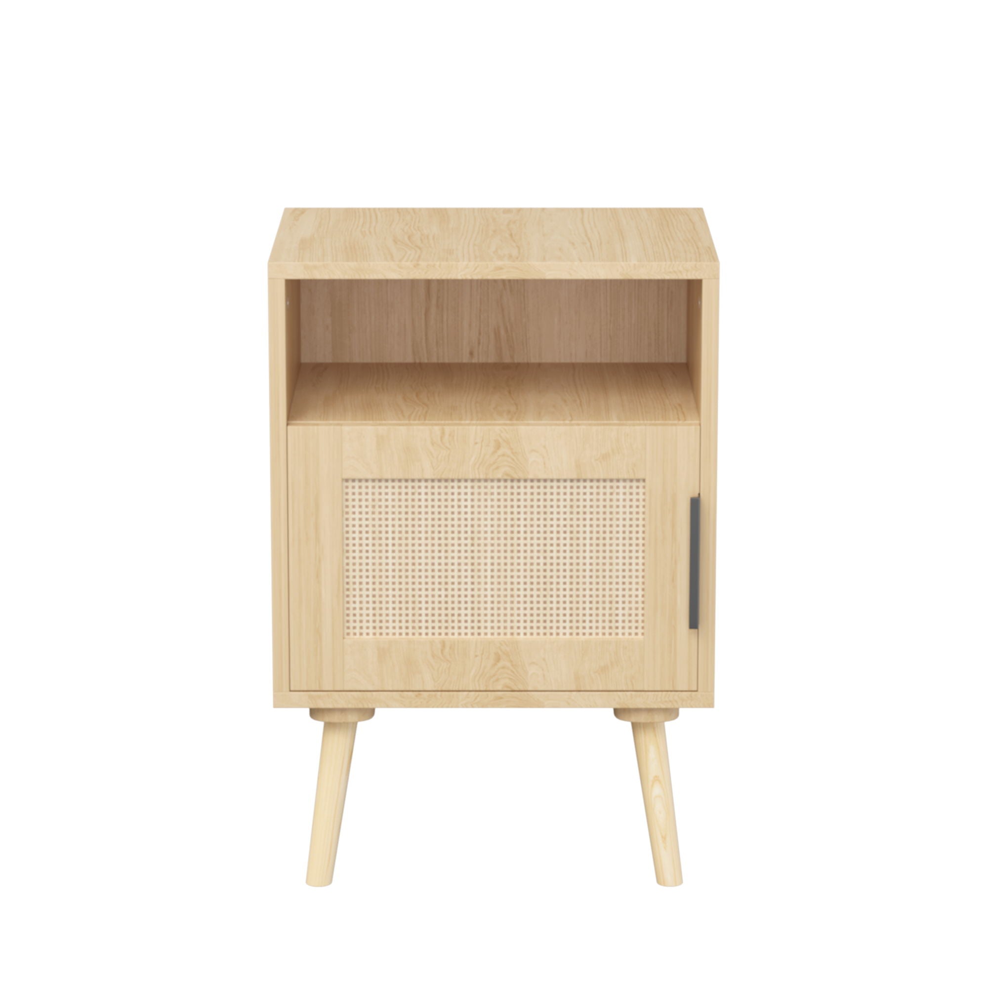 Nightstand Side Table with Door and Open Shelf for Bedroom - Oak