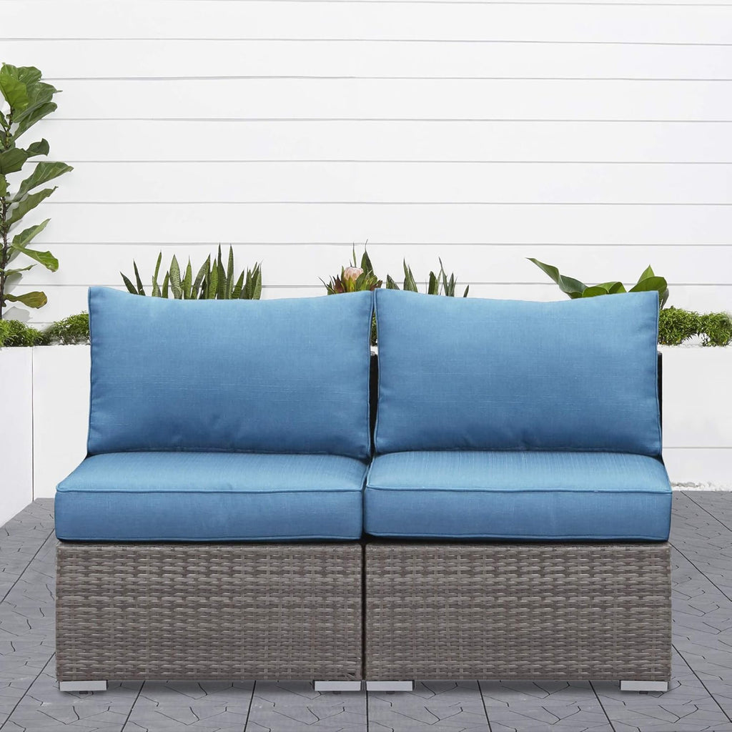 59.8" Outdoor Wicker Armless Sofa Set - 2-Piece Patio Loveseat