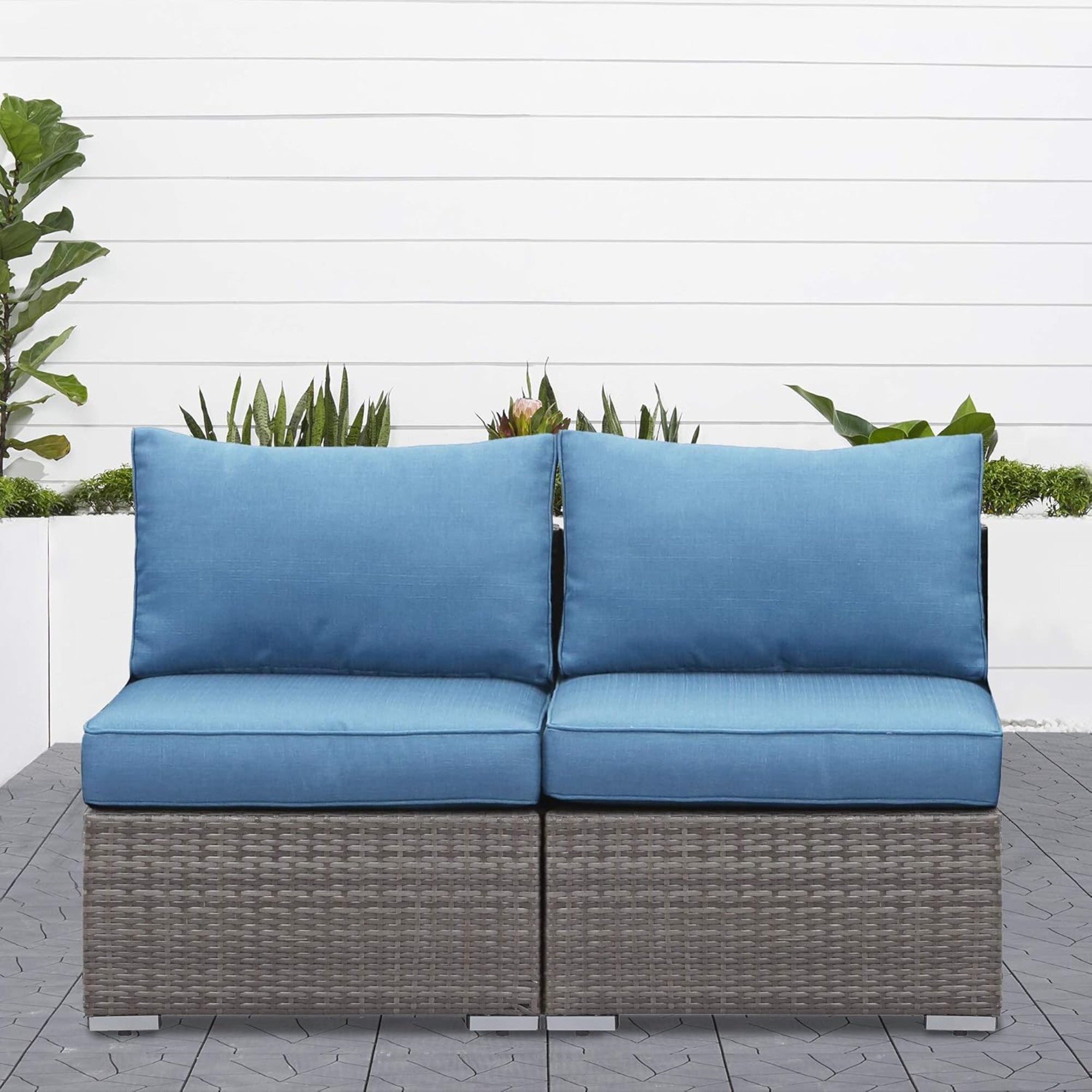 59.8" Outdoor Wicker Armless Sofa Set - 2-Piece Patio Loveseat