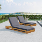 Lounge Chaise Set, Acacia Solid Wood with Lounge Cushion (Dark)