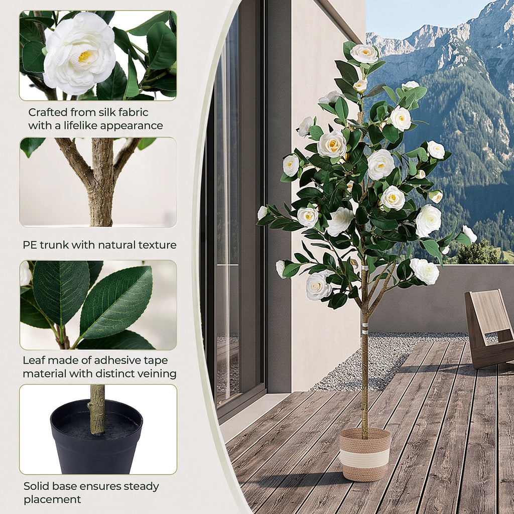 Artificial Camellia Tree 5-FT - Faux Plants Indoor Decoration