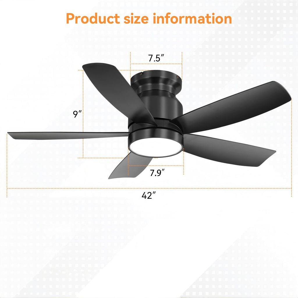 42 Inch Flush Mount Ceiling Fan with LED Light