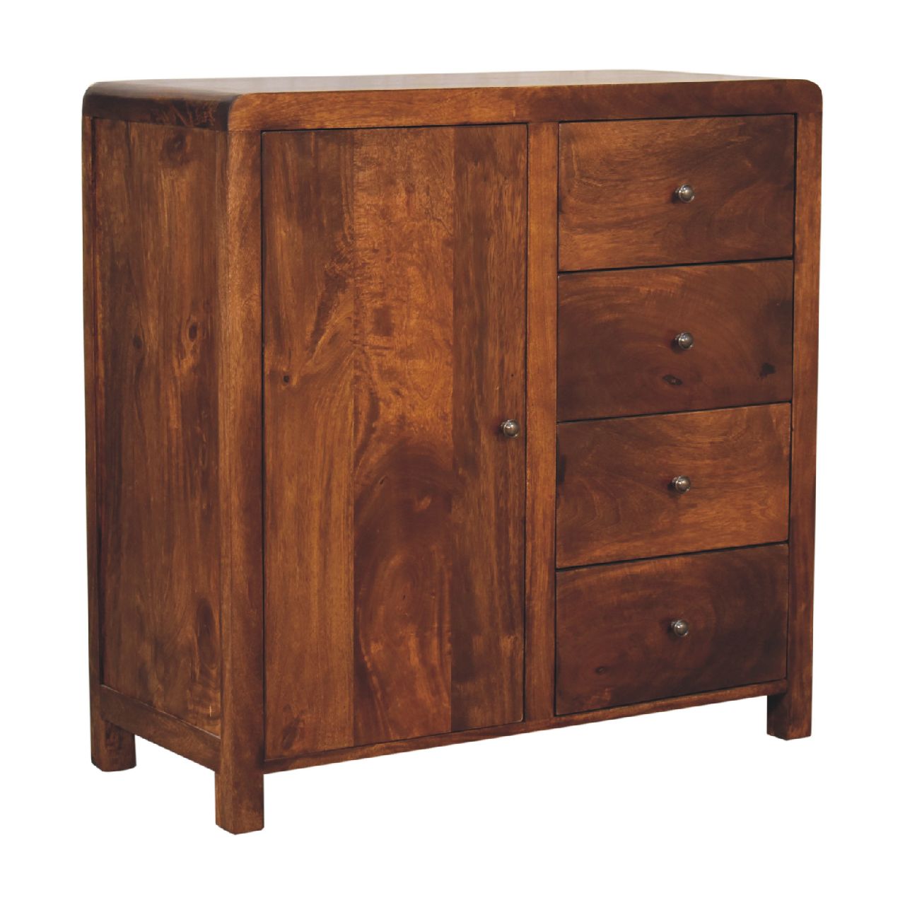Solid Wood Aspen Cabinet, 2 Shelves, 4-Drawers