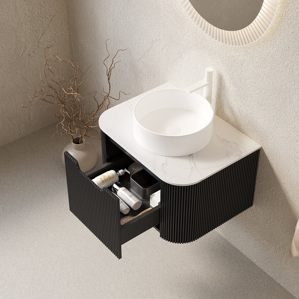 DINA 24" Bathroom Vanity & Sink, Floating Curved Edges Striped Storage Cabinet