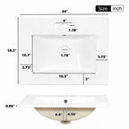 24" Modern Bathroom Vanity with Ceramic Sink, Soft-Close Door, 3 Drawers