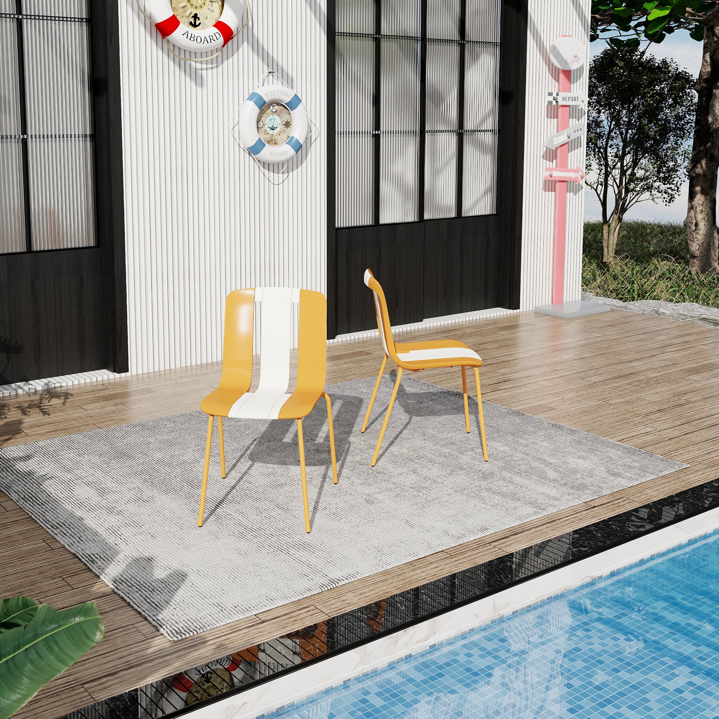 Summer 4-Pack Modern Striped Color Block Chairs