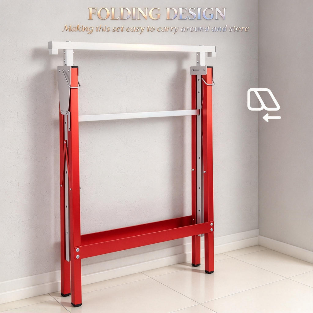 2-Pack Heavy-Duty Folding Sawhorse, Adjustable Height Steel Work Stand, Red