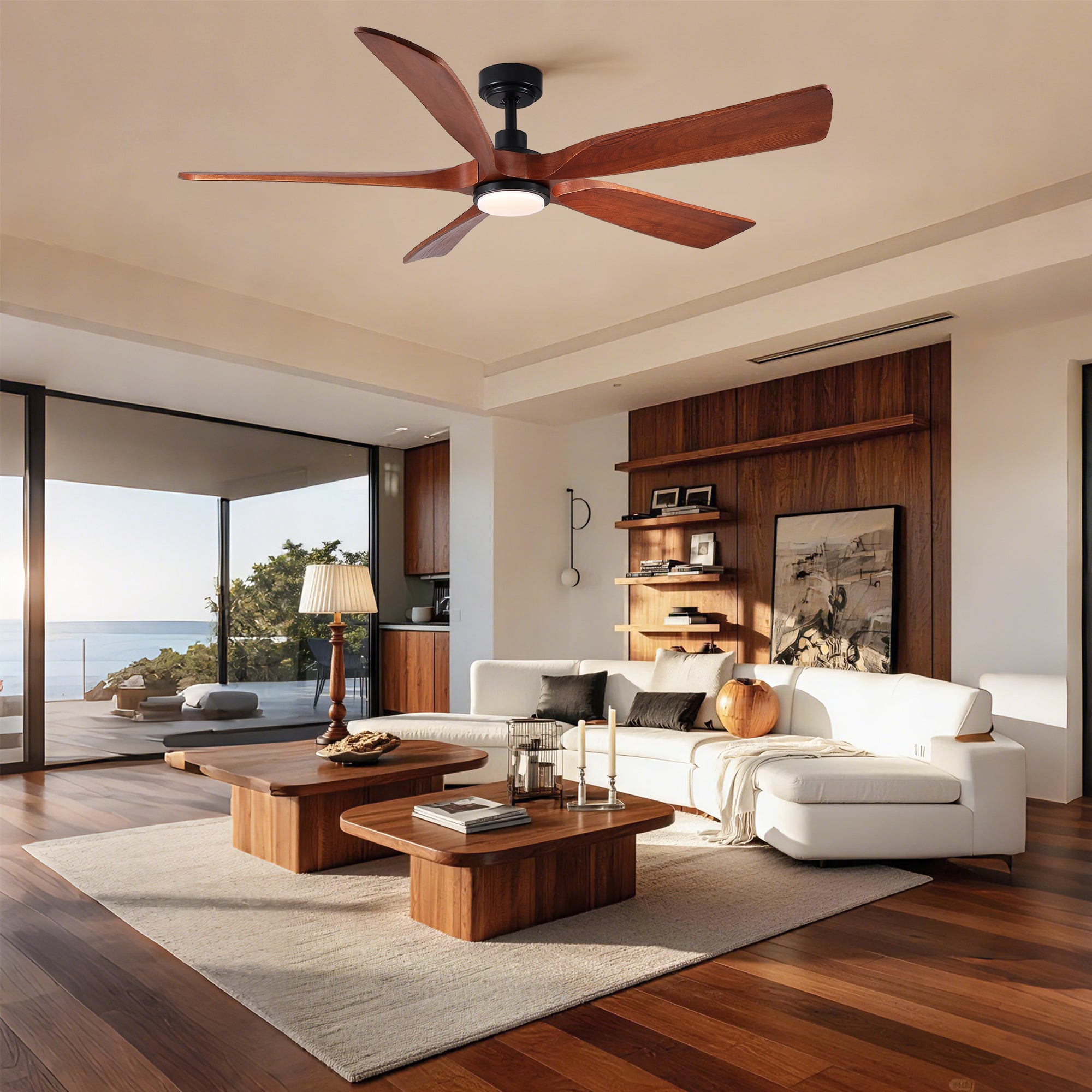 60" Vintage Mahogany Solid Wood Ceiling Fan with Light