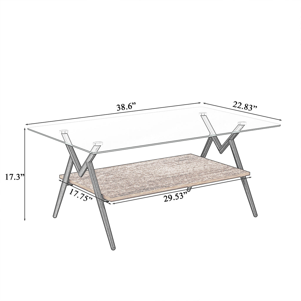 Rectangle Coffee Table with Tempered Glass Top