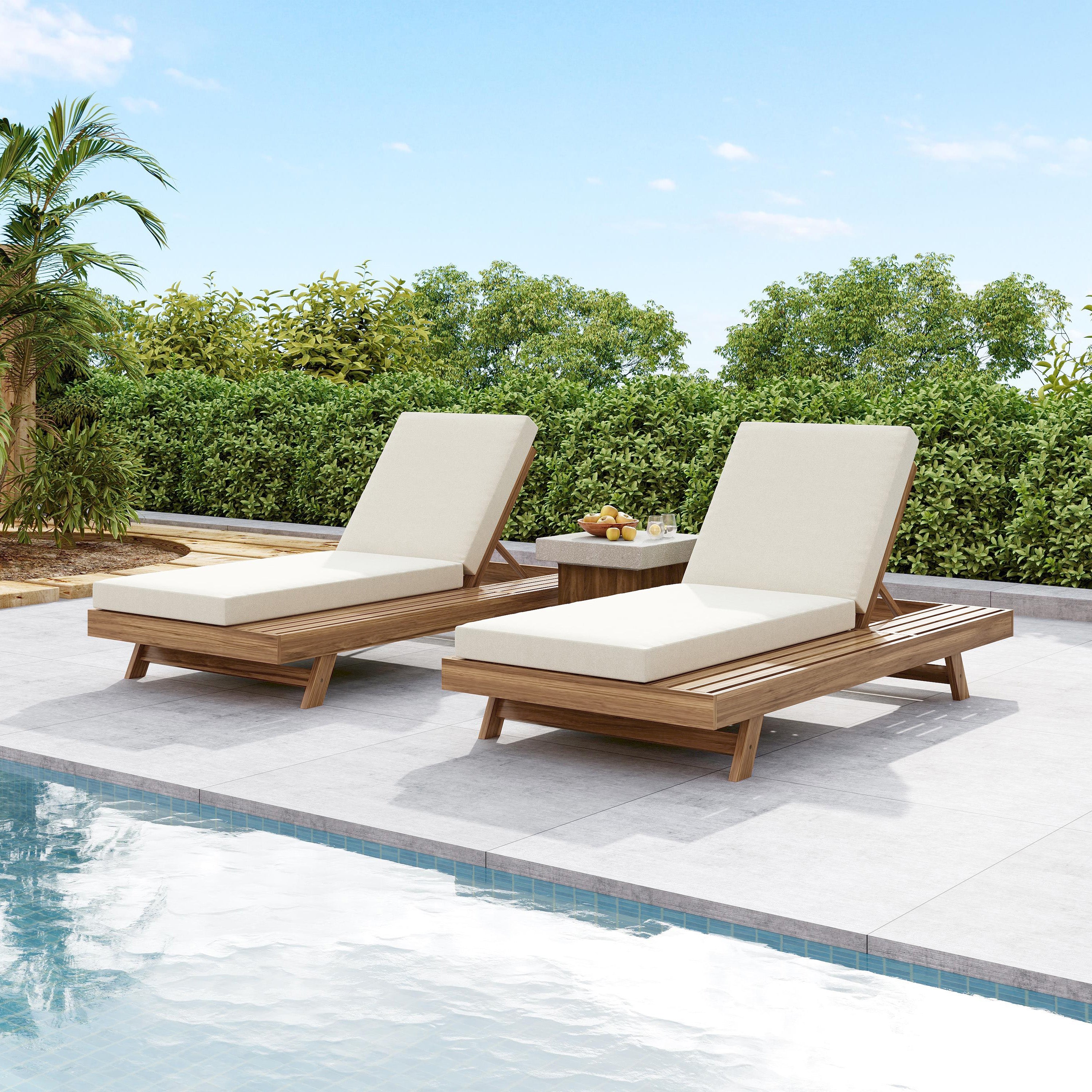 Lounge Chaise Set, Acacia Wood - Outdoor Seating
