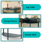 Unique Half Moon Design End Table with Sliding Rattan Door