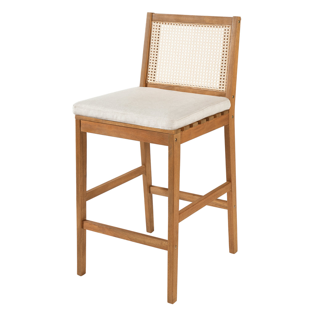 Kirkby Outdoor Barstool with Cushion, Teak Finish Wood