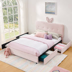 Queen Size Kids Upholstered Bed with Rabbit Ear Headboard