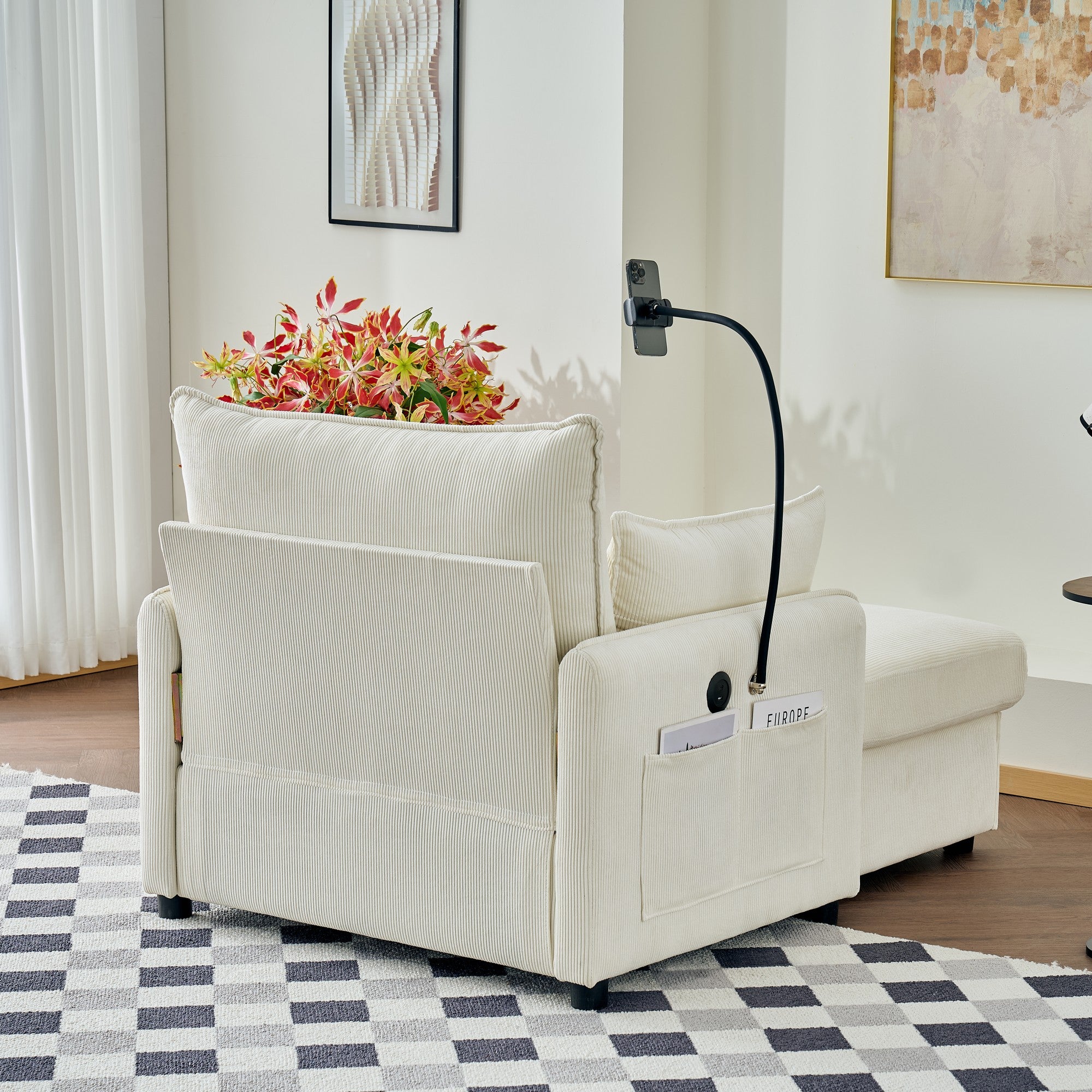 55" Oversized Chaise Lounge Chair Indoor with Ottoman and Storage