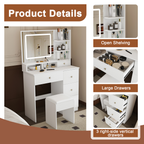 Fashion Vanity Desk with Mirror & 3-Color Dimmable LED Lights