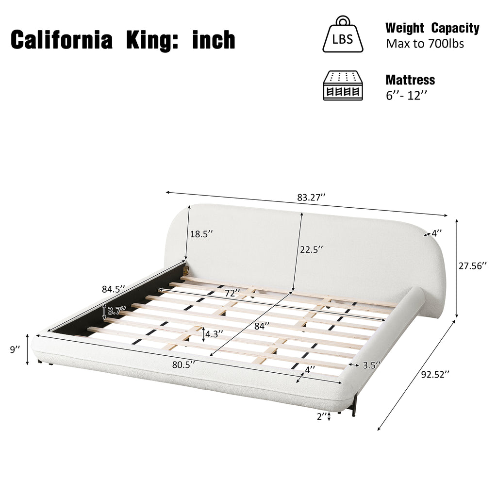 California King Size Bed Frame with Boucle Fabric