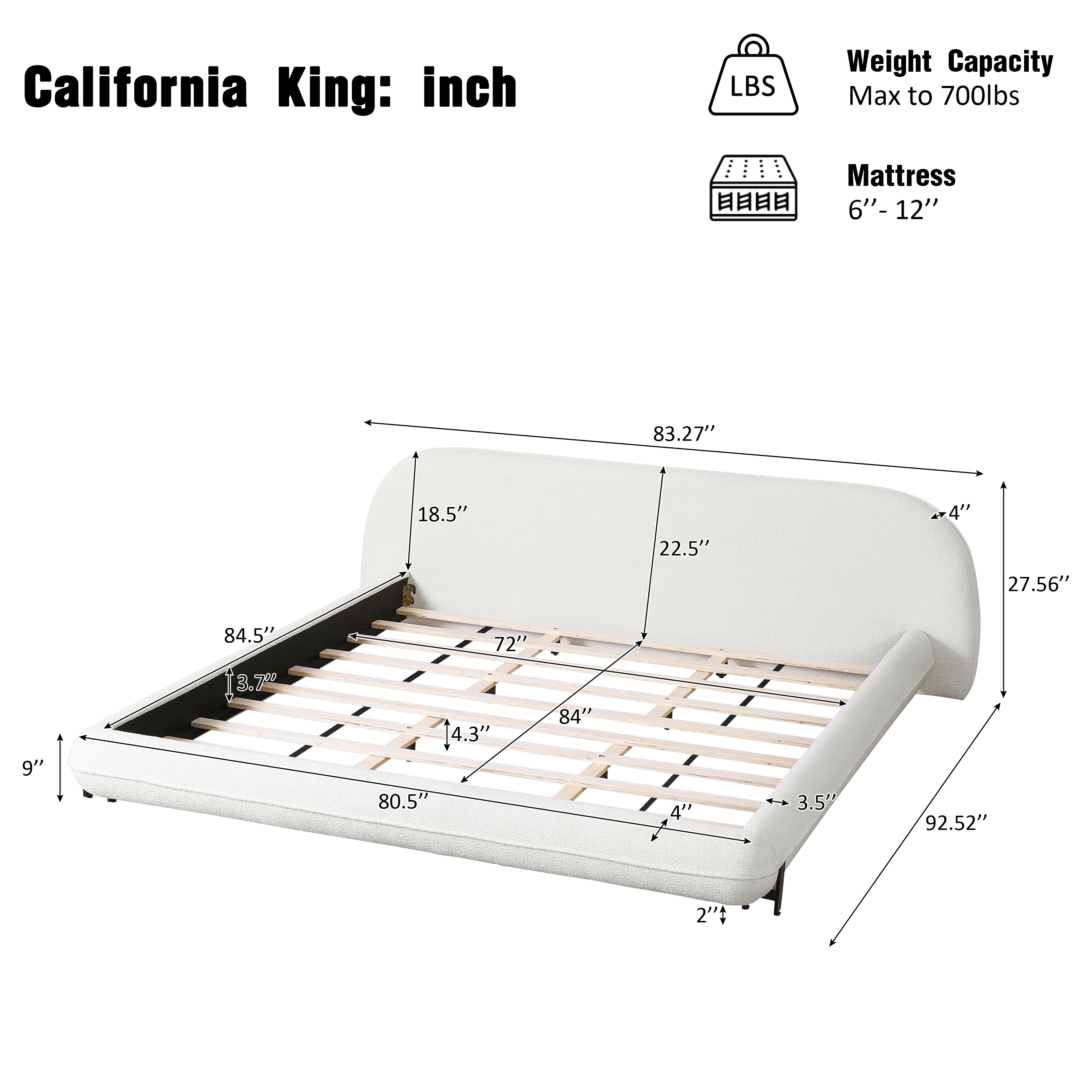 California King Size Bed Frame with Boucle Fabric